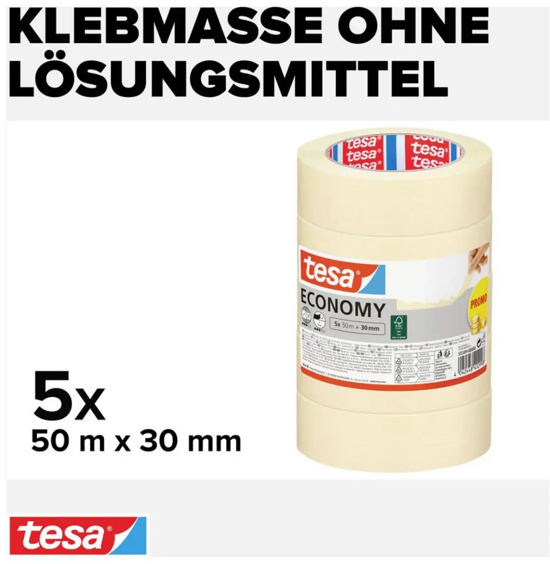 Tesa Masking Tape 30mm x 50m - 5 Stuks - Crème - afbeelding 6 van 6