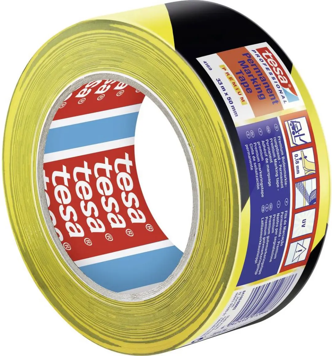 Tesa Premium 04169-00063-93 Vloermarkeringstape 33m x 50mm - Zwart/geel