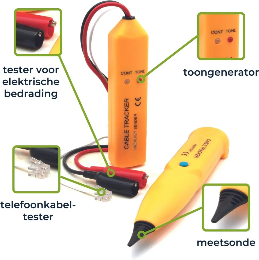Velleman VTTEST11N Kabelzoeker & Tester - Geel