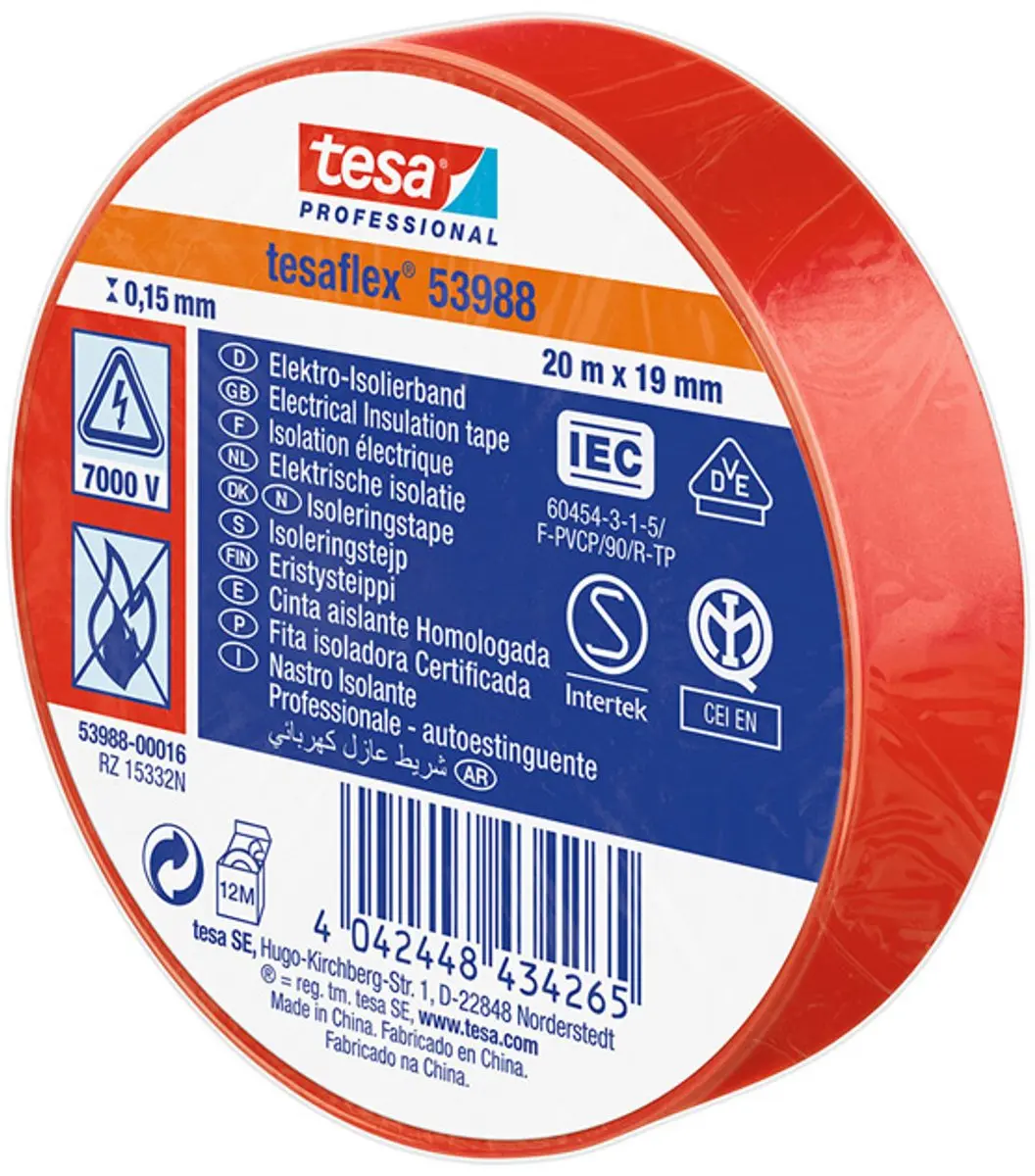 Tesa Isolatietape 19mm - 20m - Rood
