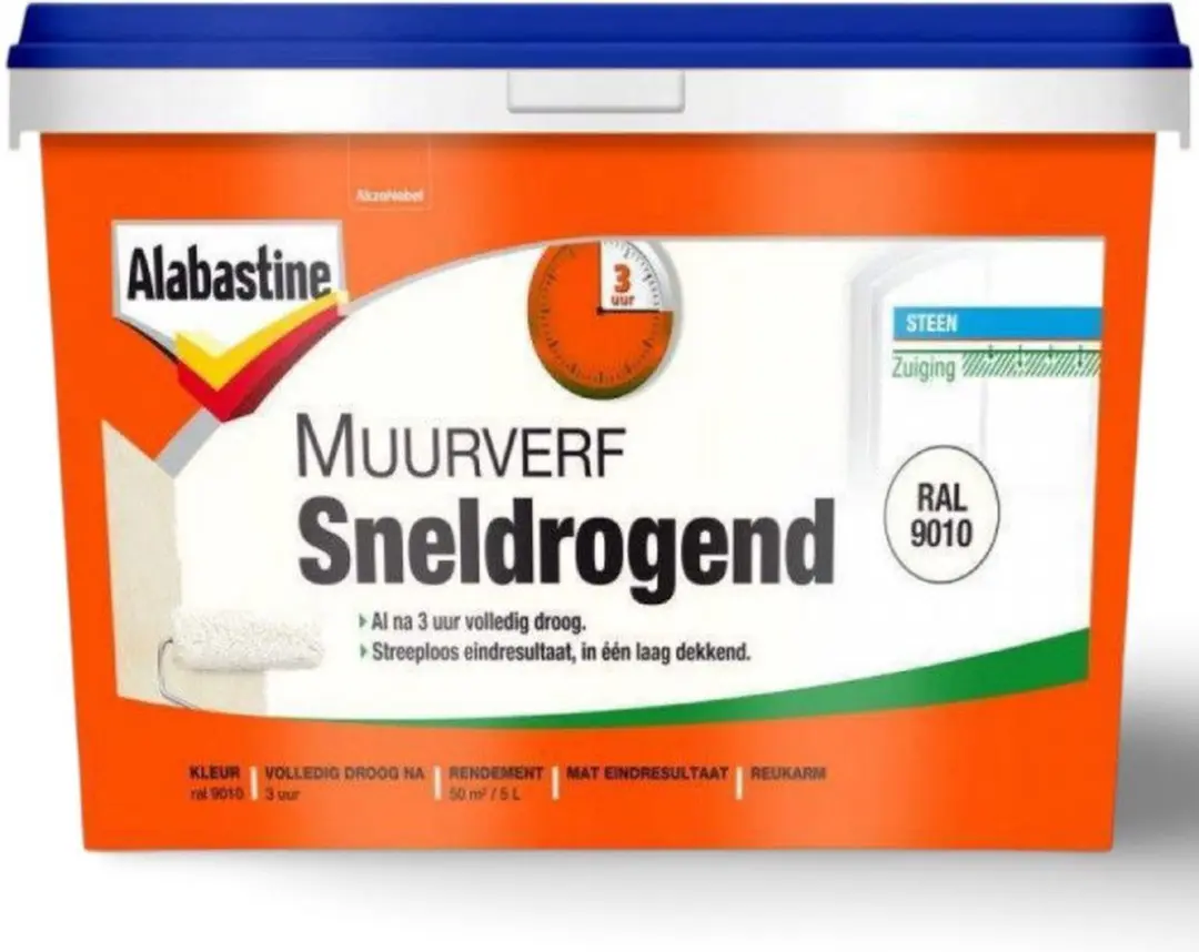 Alabastine Muurverf Sneldrogend RAL 9010 - 5 liter