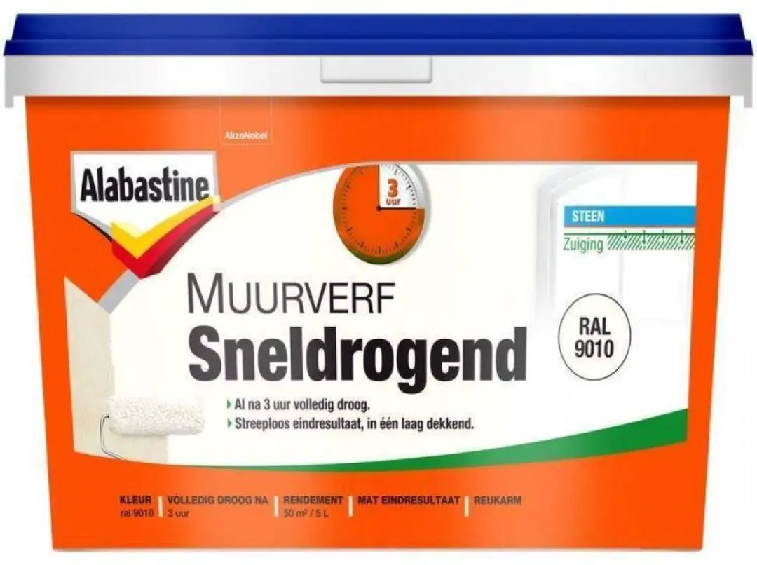 Alabastine Muurverf Sneldrogend RAL 9010 - 5 liter