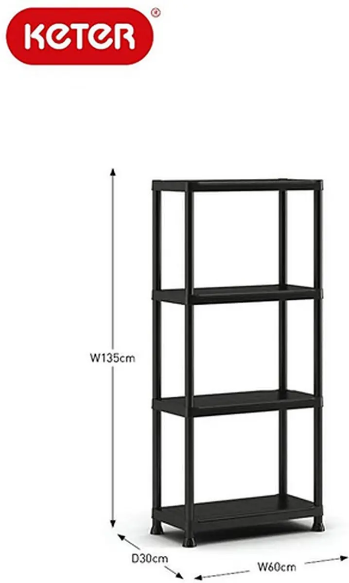 Keter Kunststof Opbergkast Zwart - 4 Planken
