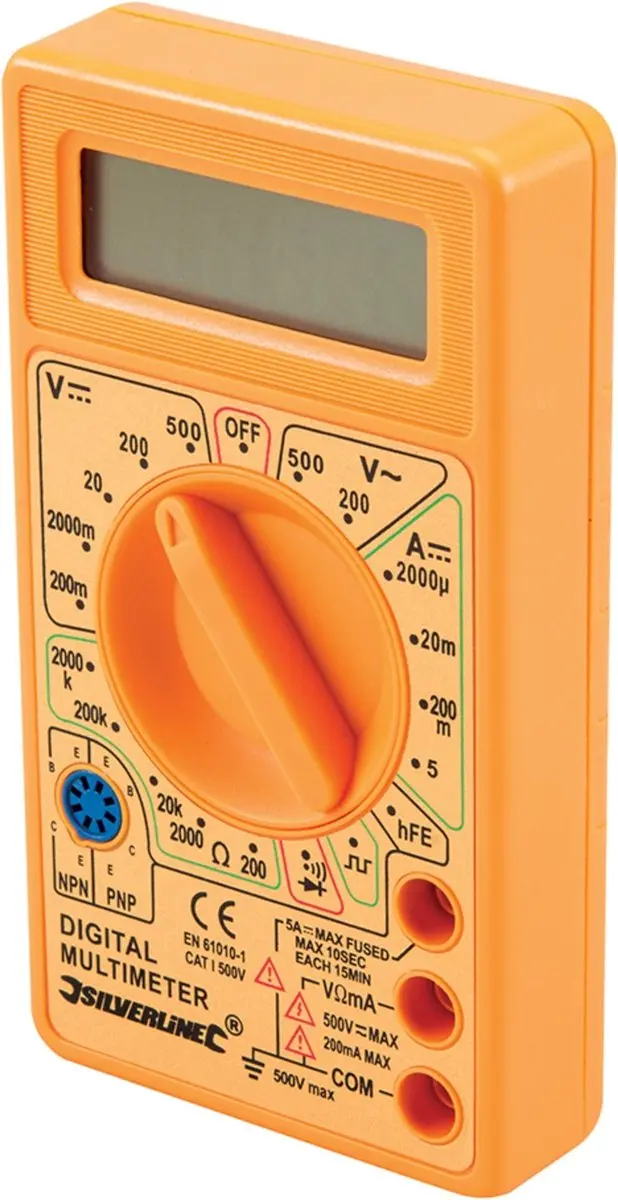 Silverline 589681 Digitale Multimeter - AC/DC Spanning/Stroom/Weerstand - Oranje