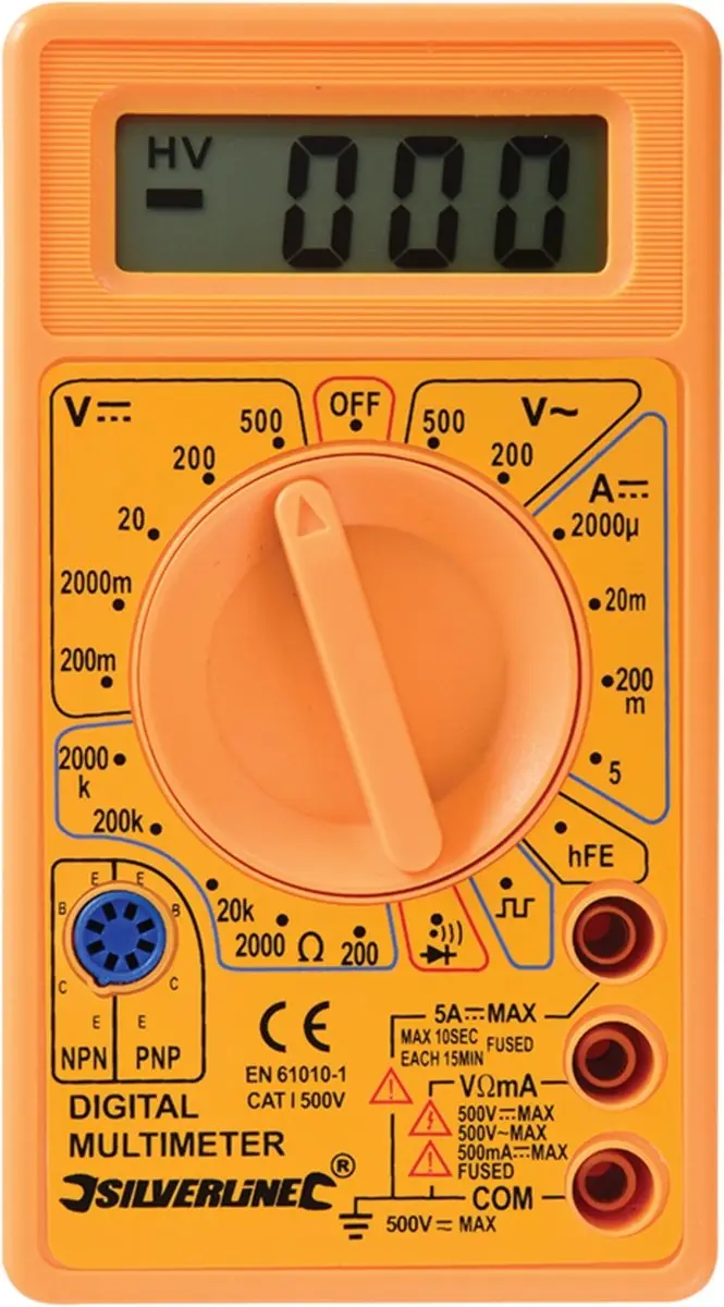 Silverline 589681 Digitale Multimeter - AC/DC Spanning/Stroom/Weerstand - Oranje