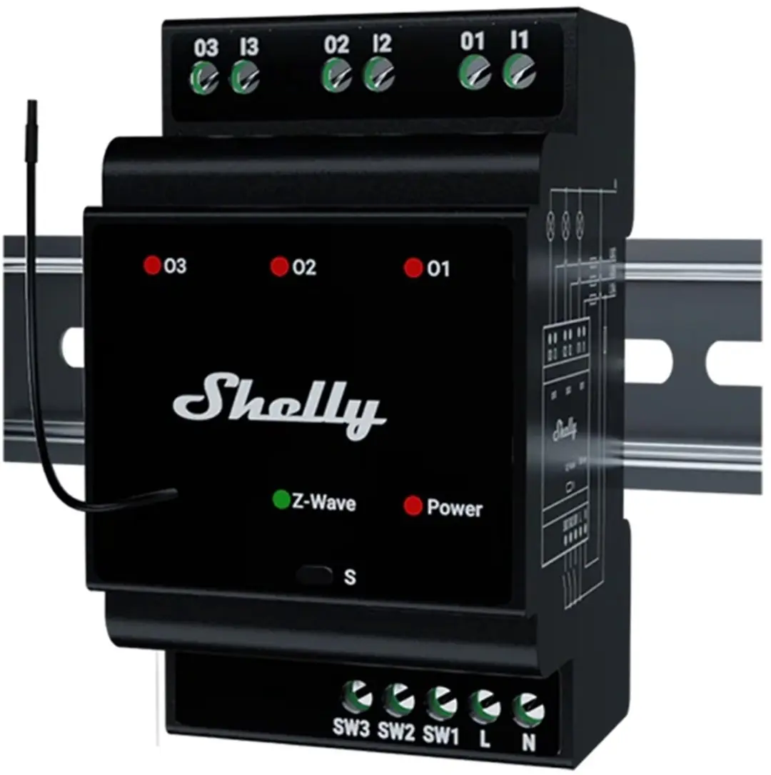 Shelly 3-Kanaals Z-Wave Relais 3800238071998 - Zwart