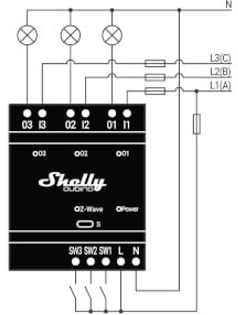 Shelly 3-Kanaals Z-Wave Relais 3800238071998 - Zwart