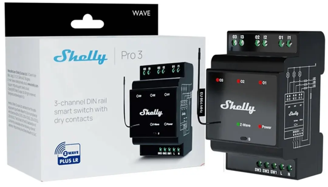 Shelly 3-Kanaals Z-Wave Relais 3800238071998 - Zwart
