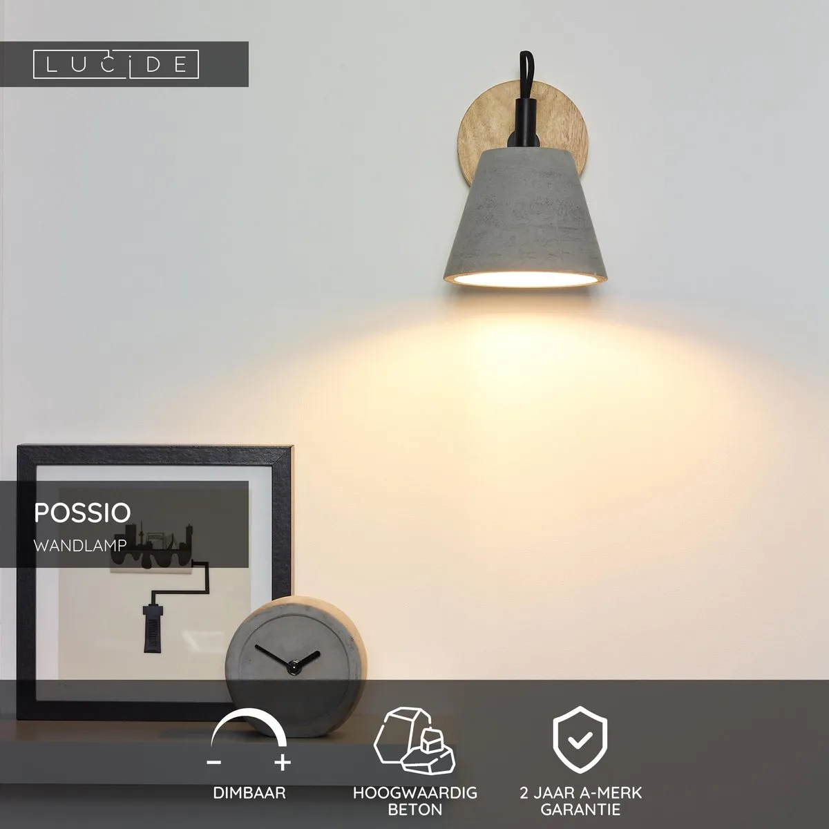 Lucide Possio Wandlamp E14 - Grijs