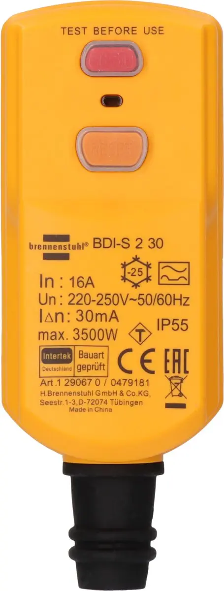 Brennenstuhl BDI-S 2 30 IP55 Veiligheidsstekker - Geel