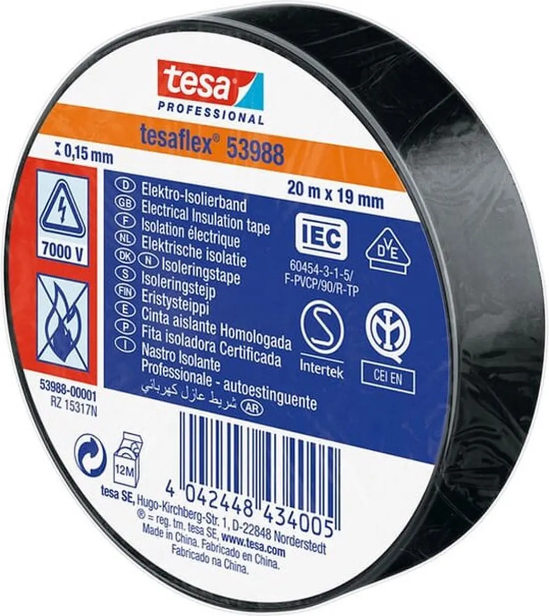 Tesa Isolatietape 19mm - 20m - Zwart