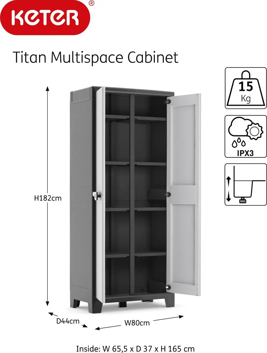 KIS Titan Multispace Opbergkast 80x44x182cm - Zwart/Grijs