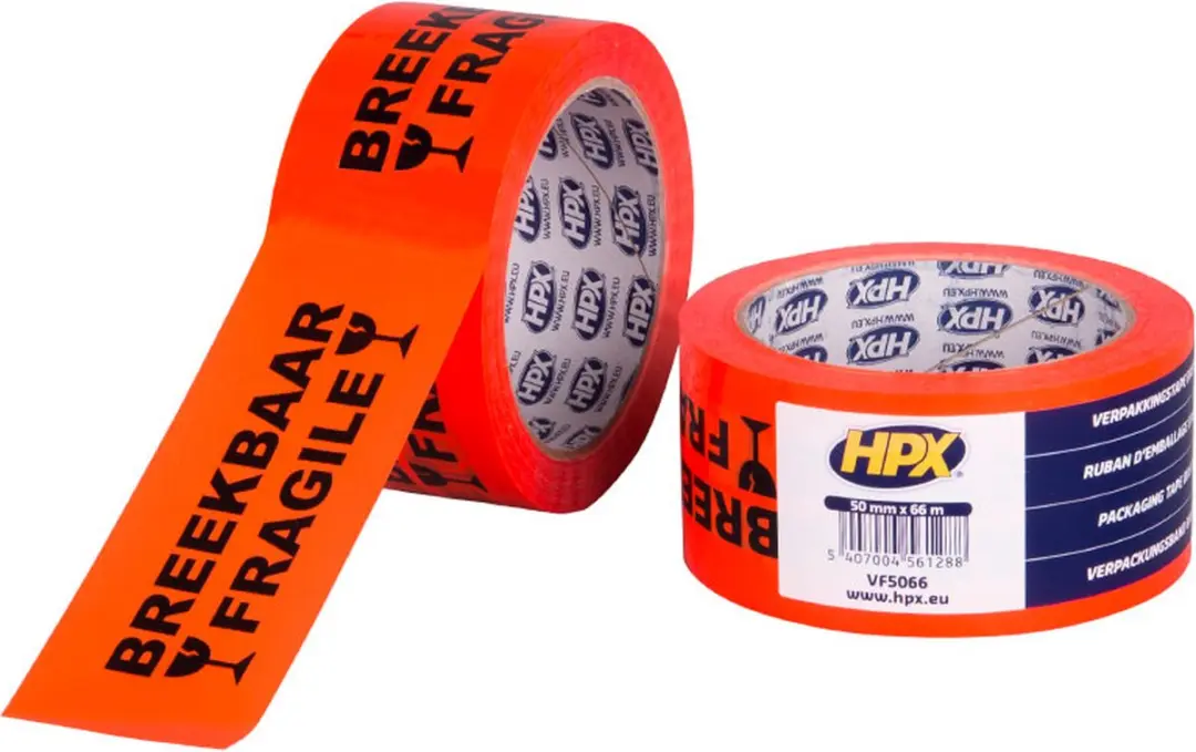 HPX Verpakkingstape Breekbaar 50mm x 66m - Rood