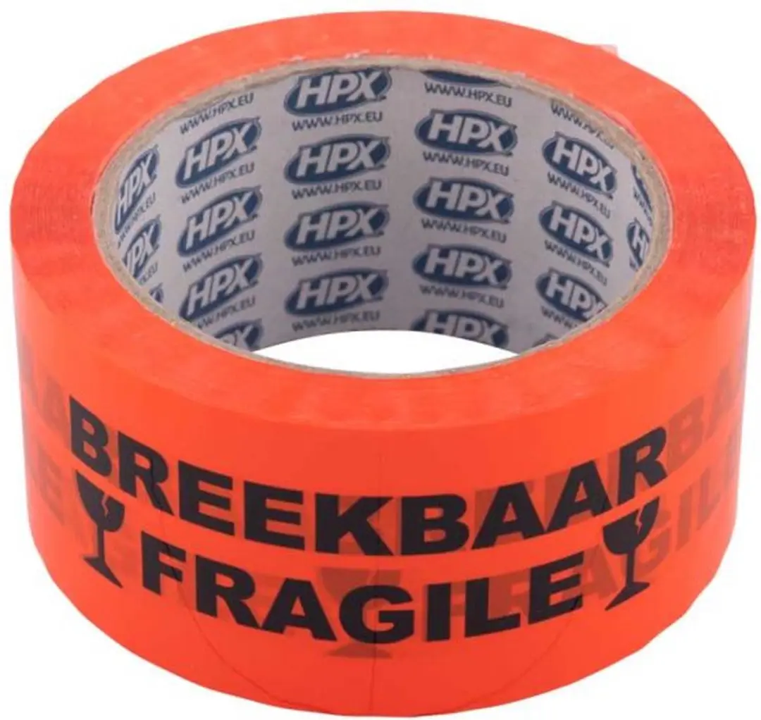 HPX Verpakkingstape Breekbaar 50mm x 66m - Rood
