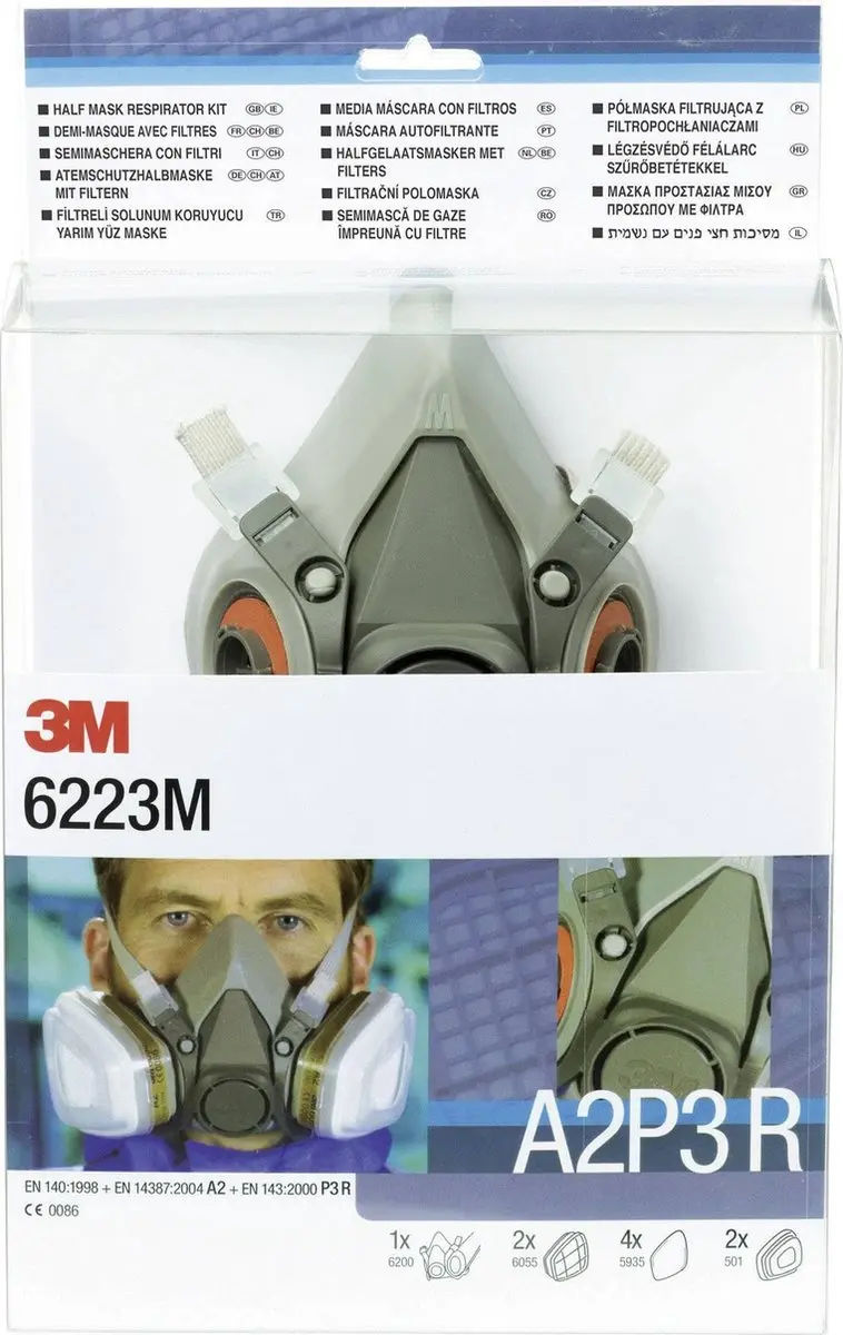 3M 6223M Halfgelaatsmasker-Set A2P3 - Uni - Grijs