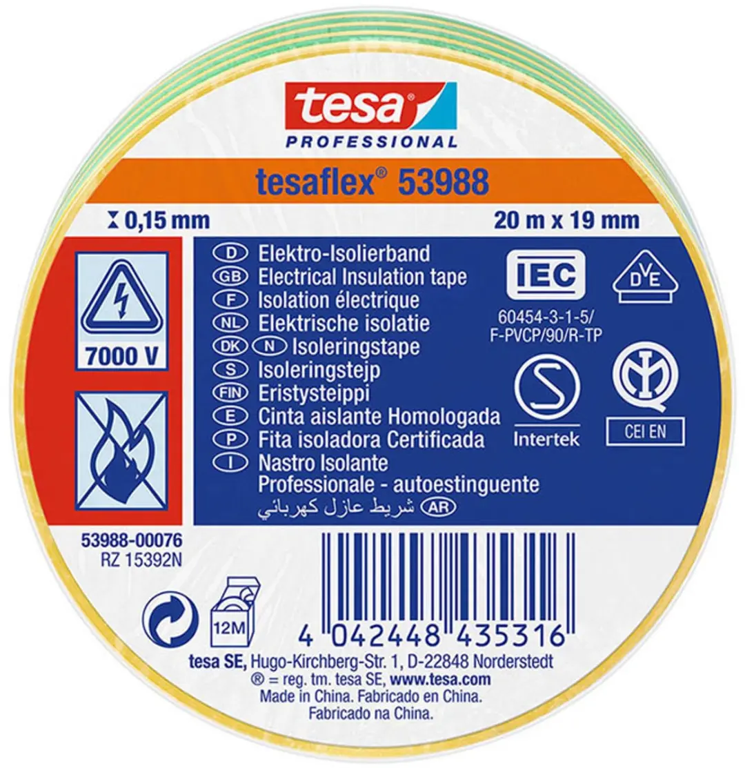 Tesa Isolatietape 19mm - 20m Groen/Geel