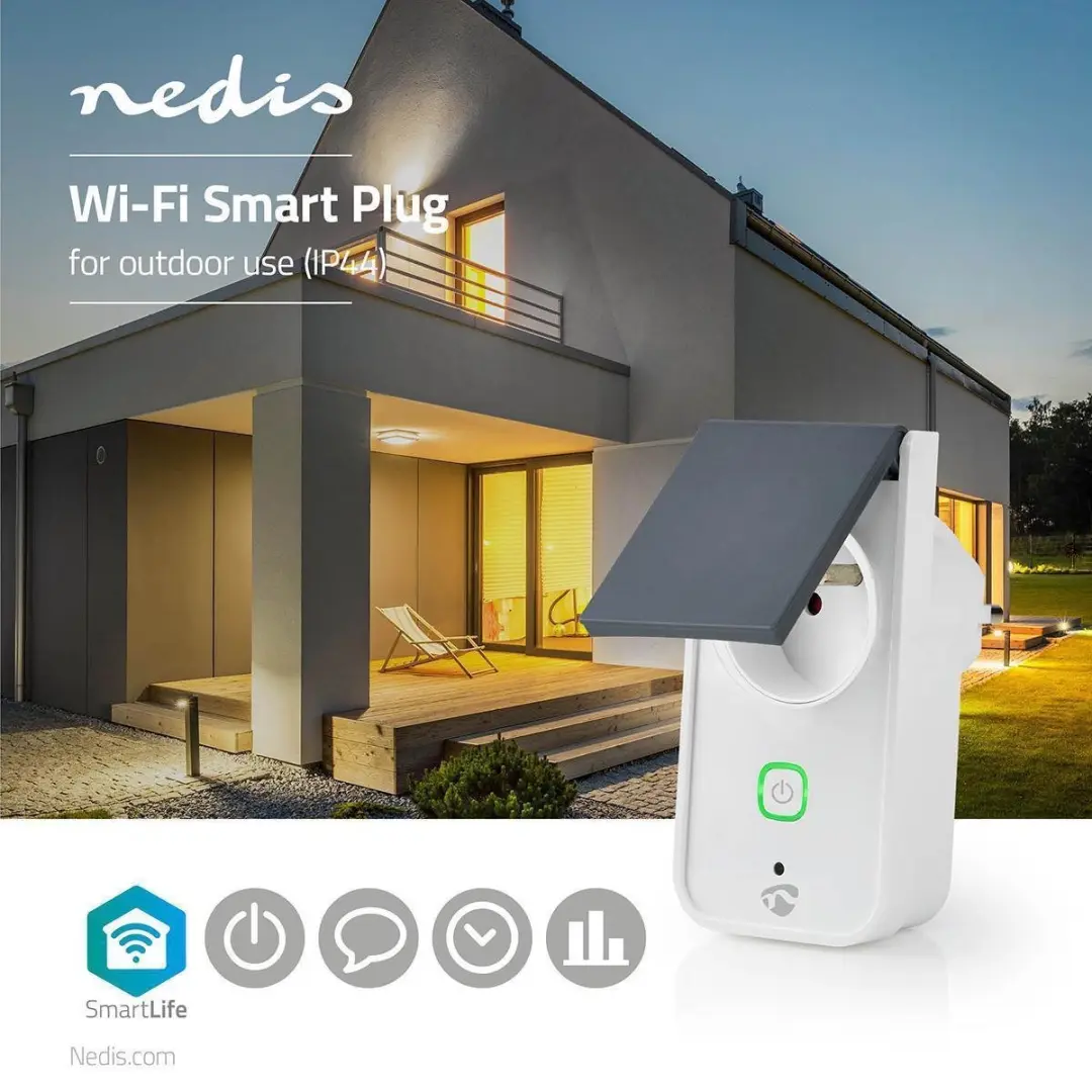 Nedis SmartLife Slimme Stekker IP44 - 3680W - Grijs/Wit