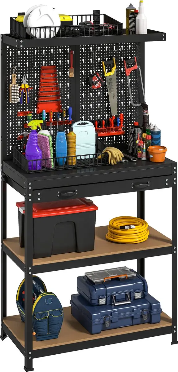 HOMCOM Gereedschapsstandaard MDF, Metaal 80L x 40,5B x 155H cm Zwart