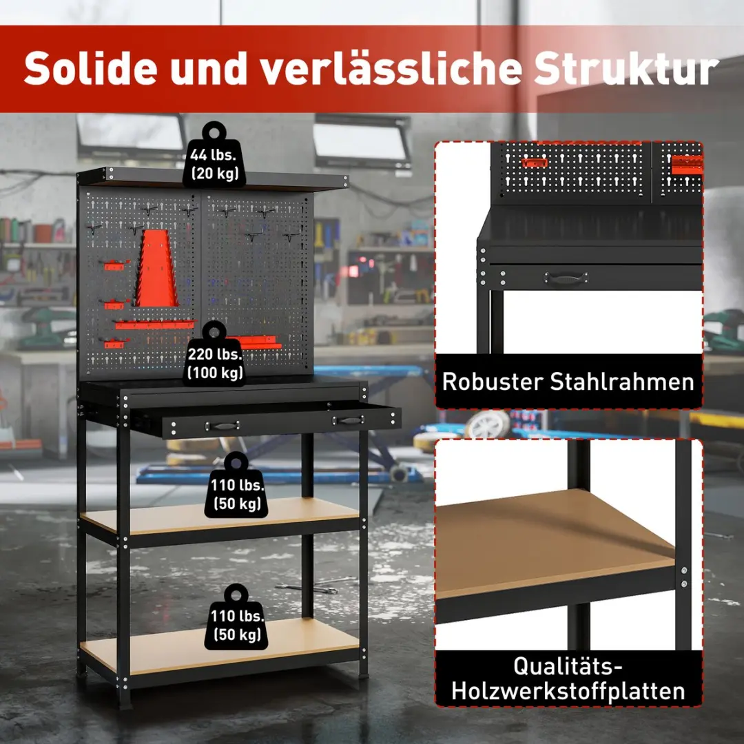Homcom Gereedschapsstandaard 80x40,5x155cm - 1 Lade - Zwart - afbeelding 6 van 6