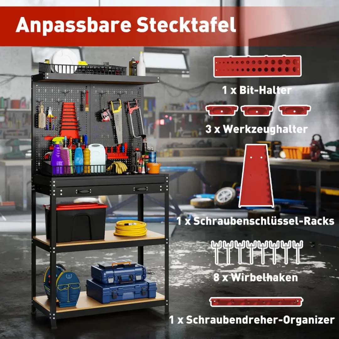 Homcom Gereedschapsstandaard 80x40,5x155cm - 1 Lade - Zwart