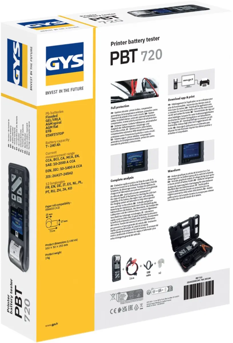 Gys PBT 720 Batterijtester met Printer - Zwart