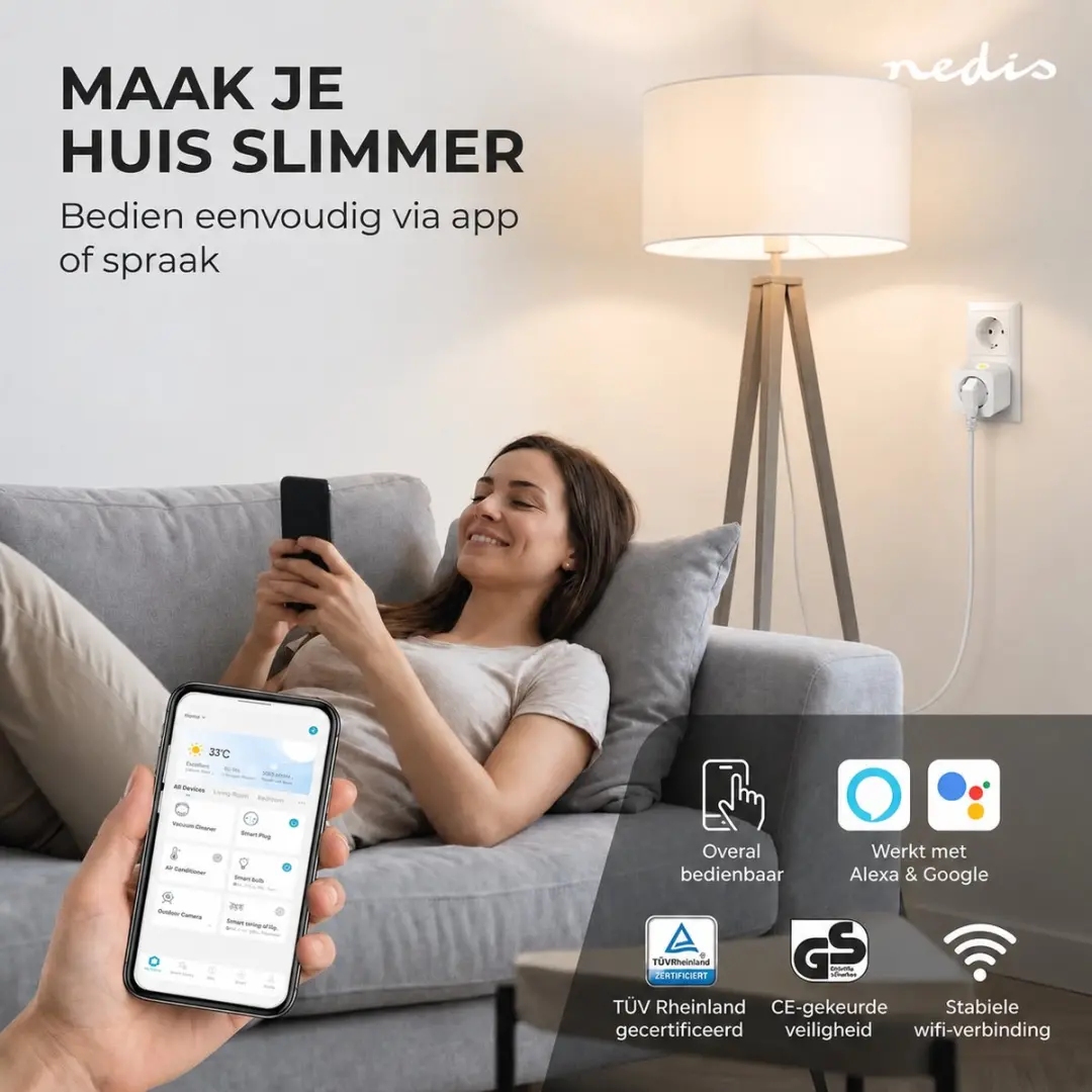 Nedis SmartLife Slimme Stekker Wi-Fi 3680W - Wit