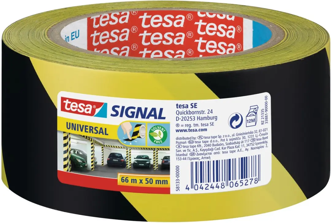 Tesa Signal Universal Waarschuwingsband Geel/Zwart - 66m x 50mm - 4 Stuks