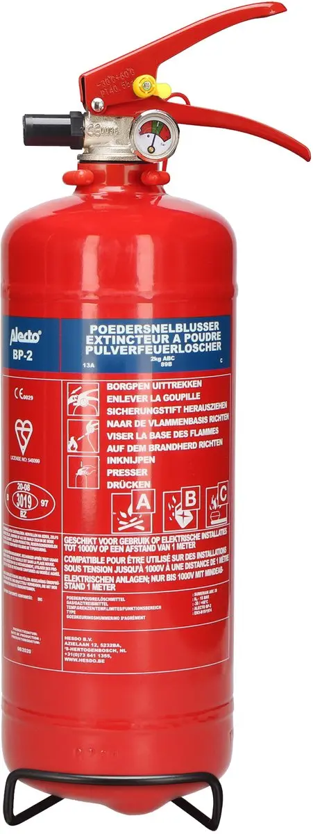 Alecto BP2 Brandblusser Poeder 2KG - Brandklasse ABC - Rood - afbeelding 5 van 6