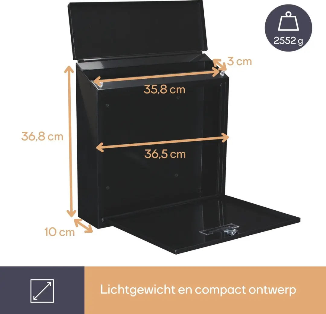 Perel Brievenbus Monaco Wandmontage 36.8x36.5cm - Zwart - Met slot