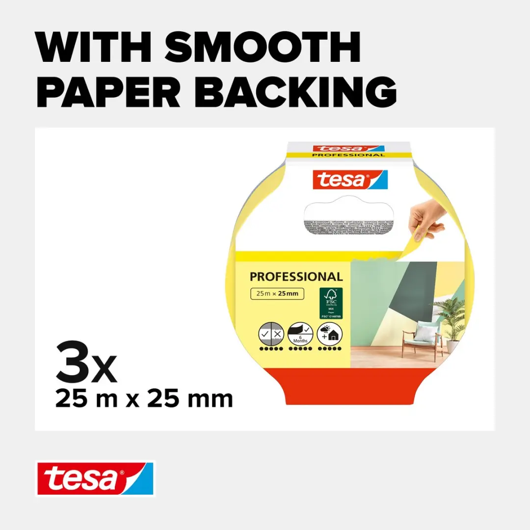 Tesa Professional Schilderstape Washi 3x25m 25mm - Geel/Transparant