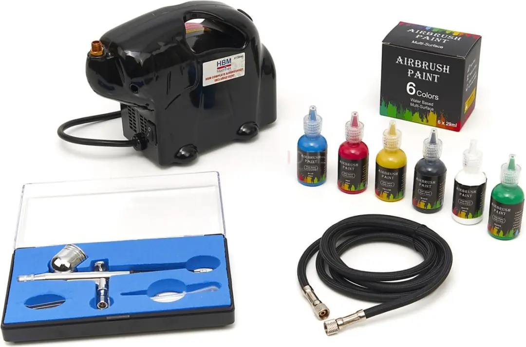 HBM Complete Airbrushset - 6 Kleuren Verf 2,5 Bar