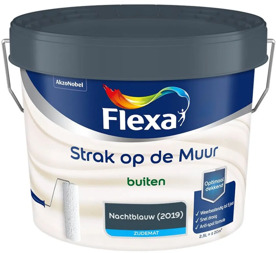 Flexa Strak Op De Muur Buiten Zijdemat Nachtblauw Mengverf 2,5L