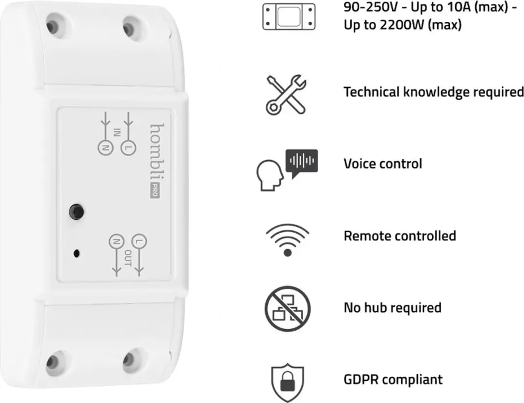 Hombli Smart Switch Wifi 2300W - Wit - afbeelding 6 van 6