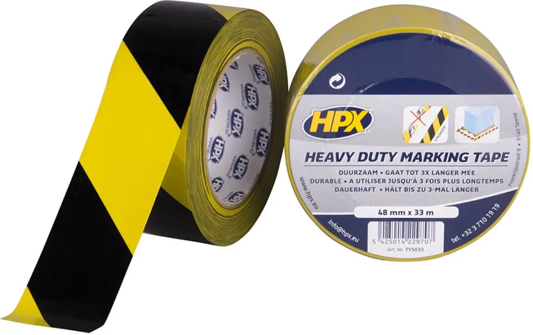 HPX Zelfklevende Markeringstape Geel/Zwart 48mm x 33m