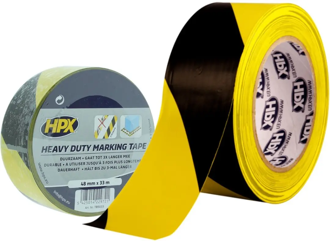 HPX Zelfklevende Markeringstape Geel/Zwart 48mm x 33m