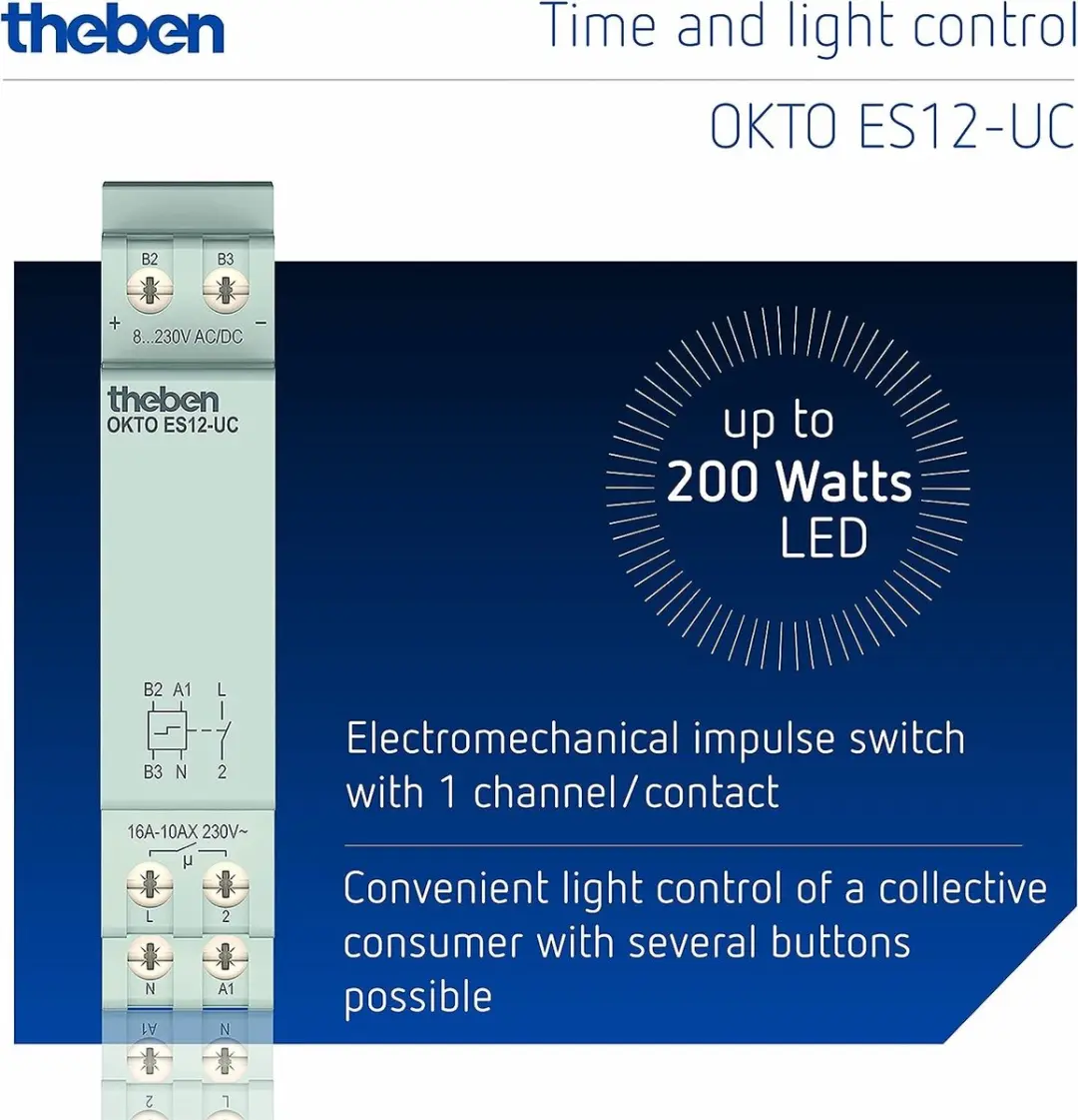 Theben OKTO ES12-UC Impulsschakelaar 600W - Grijs - afbeelding 6 van 6
