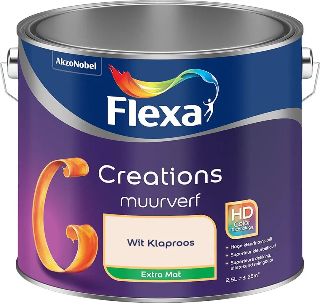 Flexa Creations Muurverf Extra Mat Wit Klaproos 2,5L