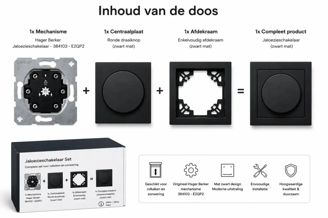 Hager Berker Jaloezieschakelaar 384103 - Mat Zwart