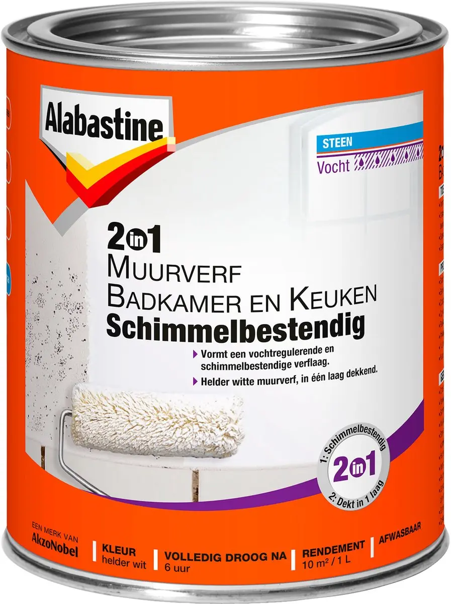 Alabastine Badkamer & Keuken Muurverf Wit 1L