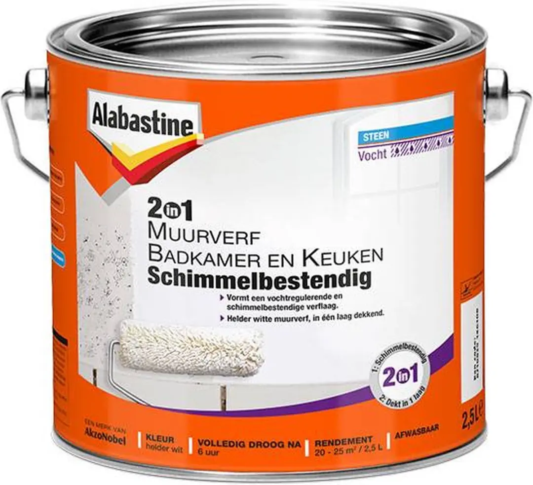 Alabastine Badkamer & Keuken Muurverf Wit 1L