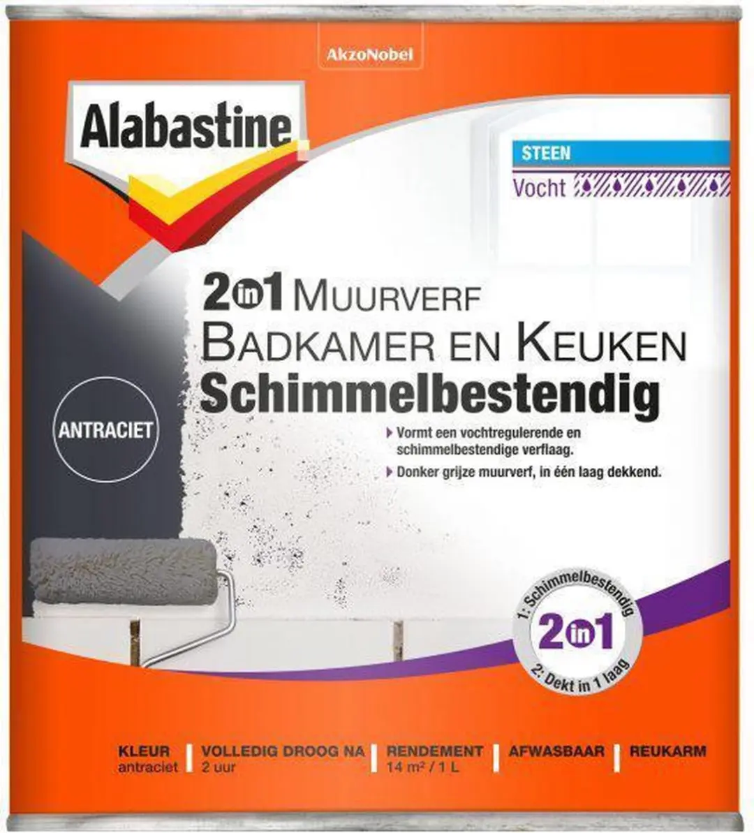 Alabastine Badkamer & Keuken Muurverf Wit 1L