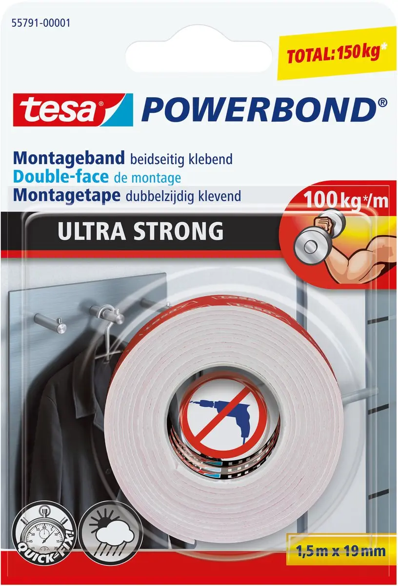 Tesa Powerbond Ultra Strong Dubbelzijdige Tape 1,5m x 19mm