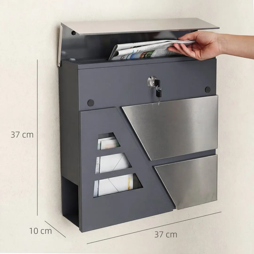 Homcom Brievenbus 37x10x37cm - Donkergrijs