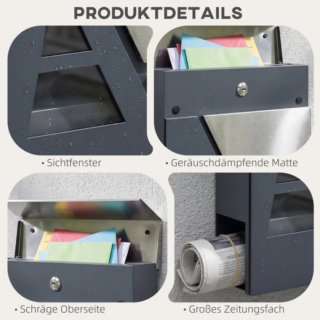 Homcom Brievenbus 37x10x37cm - Donkergrijs