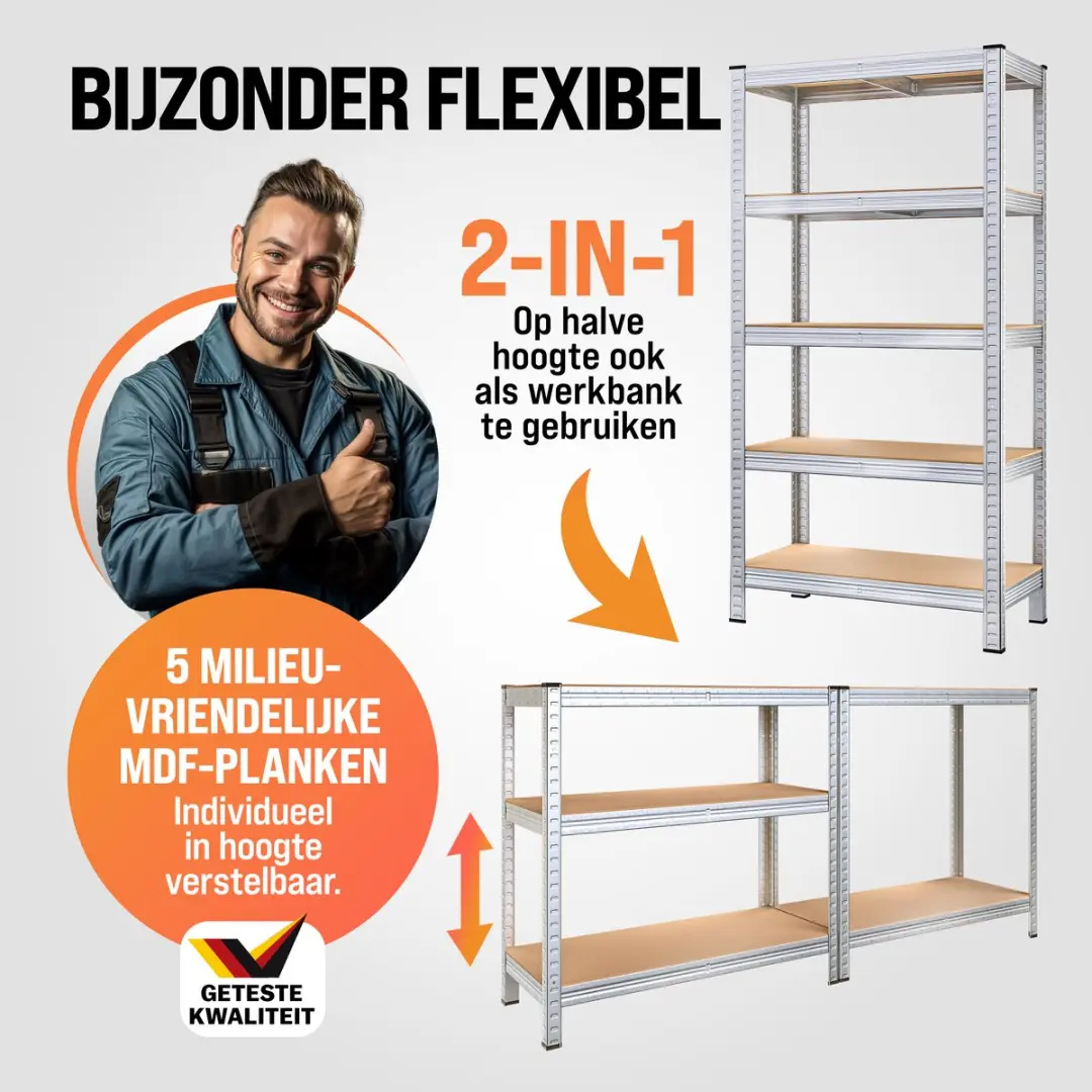 Monzana Opbergrek 108128 - Set van 2 - 700kg - Zilver