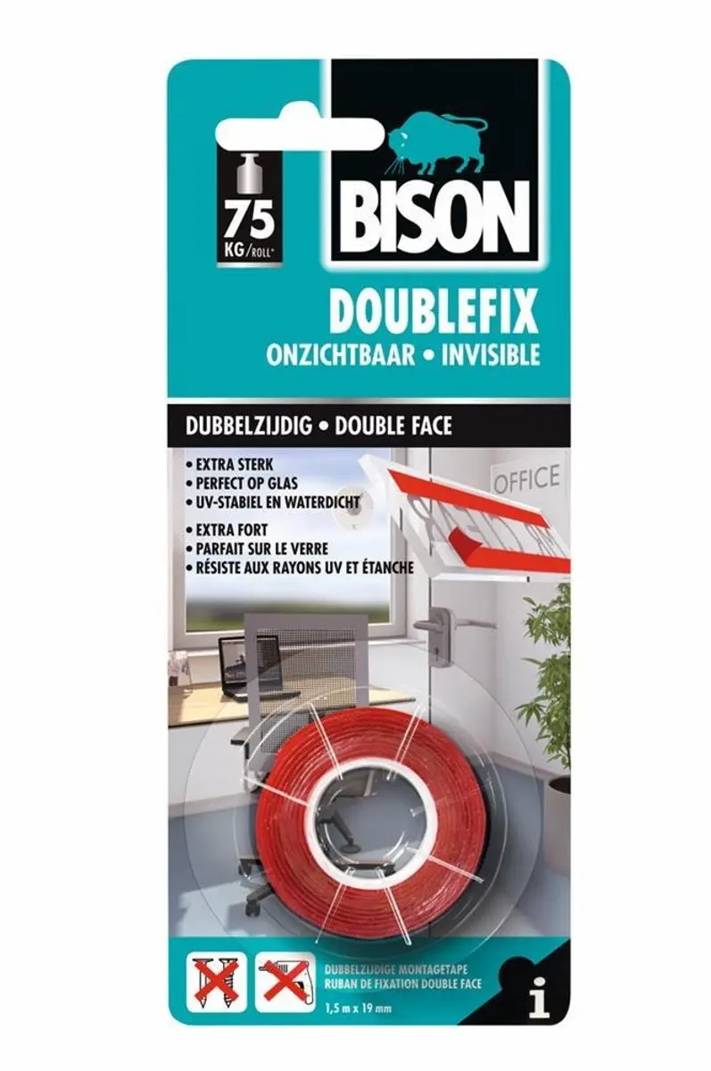 Bison Doublefix Montagetape 1,5m x 19mm - Transparant