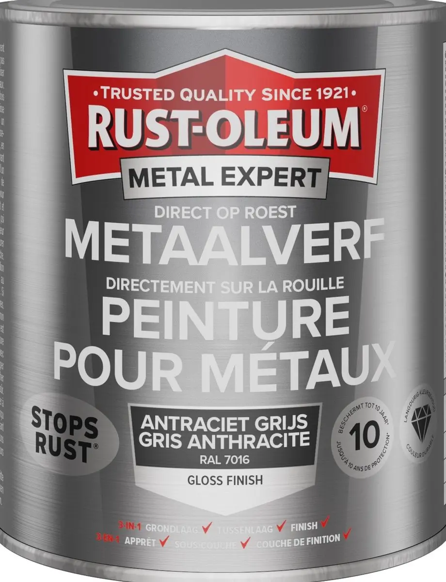 Rust-Oleum Metal Expert Direct Op Roest Metaalverf 250ml - RAL 7016 Grijs