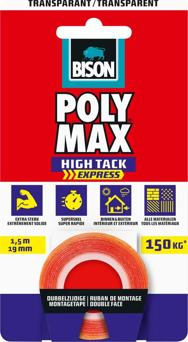 Bison Poly Max High Tack Express Montagetape 1,5m x 19mm