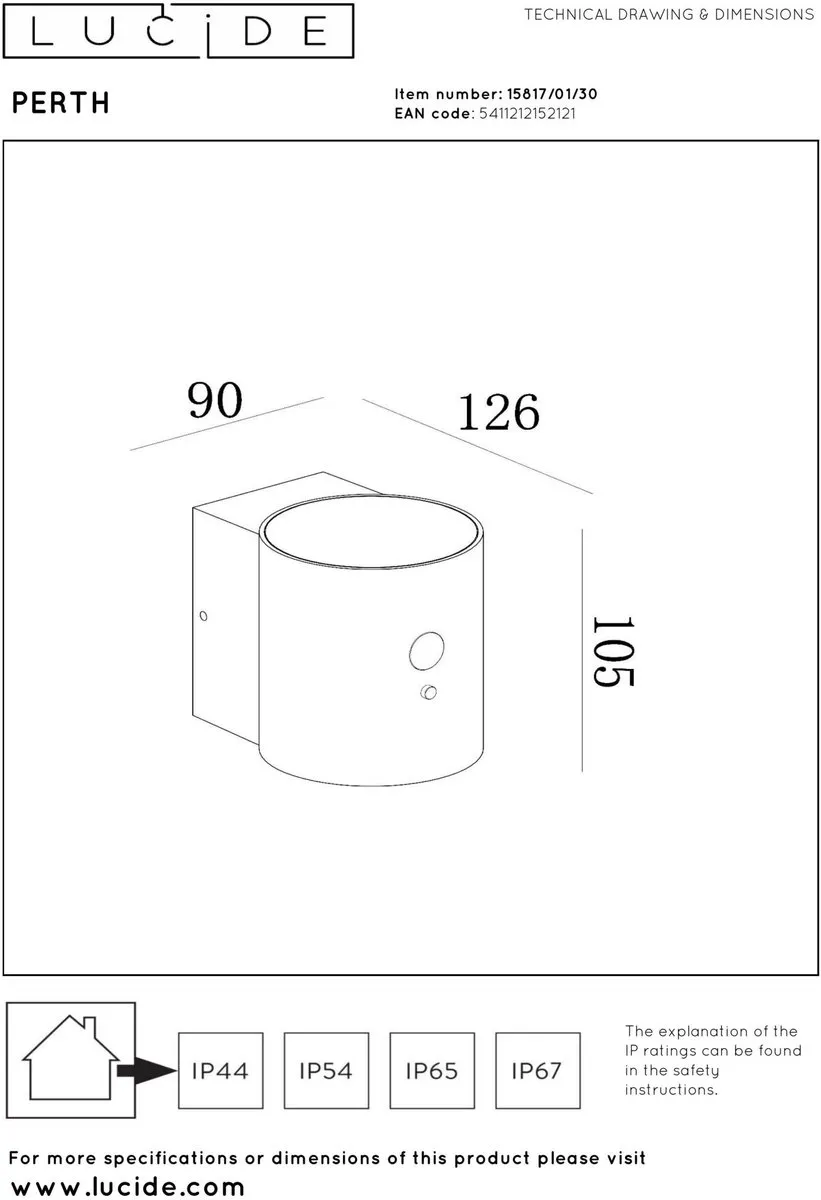 Lucide Perth Wandlamp Zonne-energie Ø9cm - Zwart