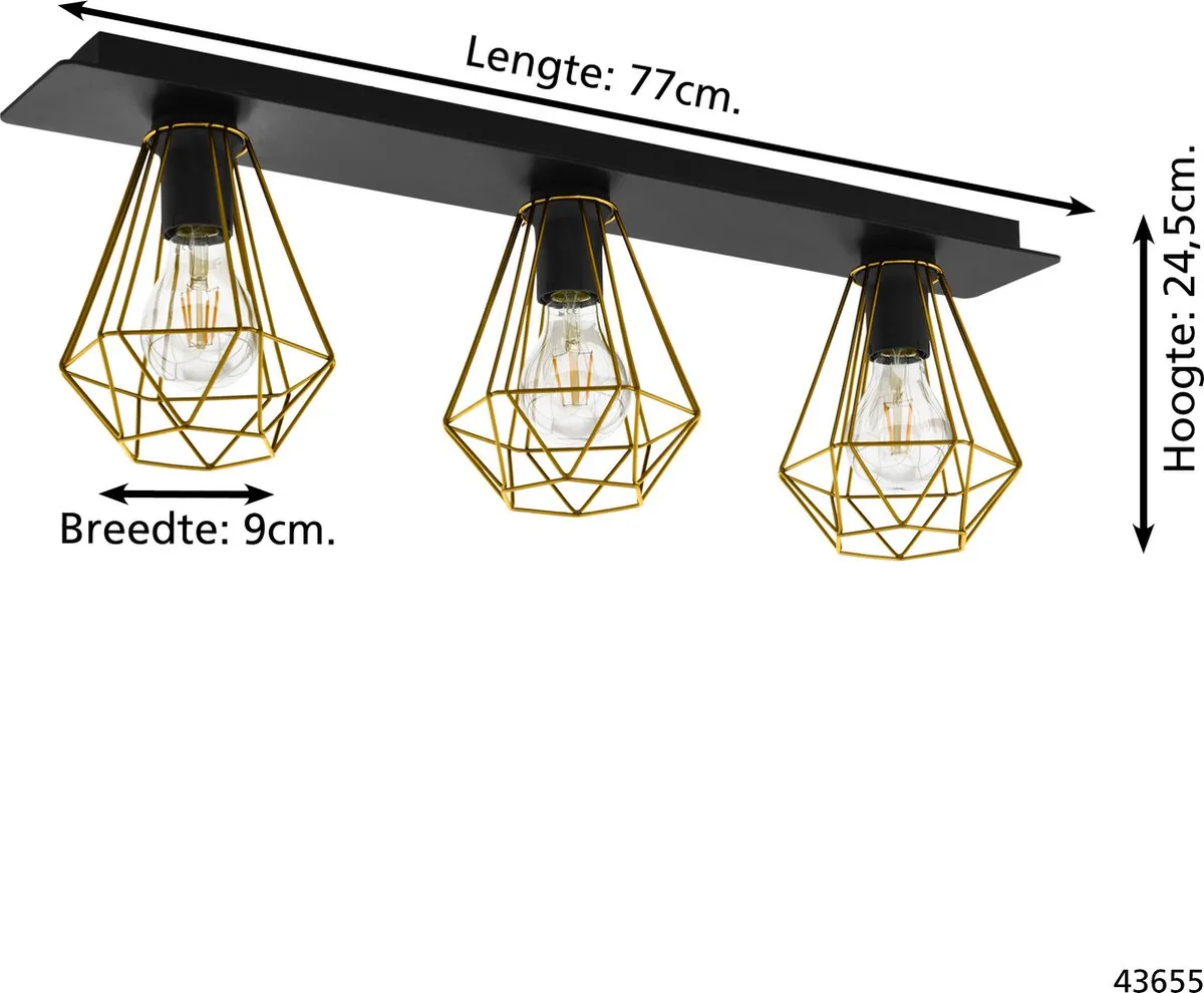 Eglo Tarbes 2 Plafondlamp 77cm - Zwart/Goud - afbeelding 6 van 6